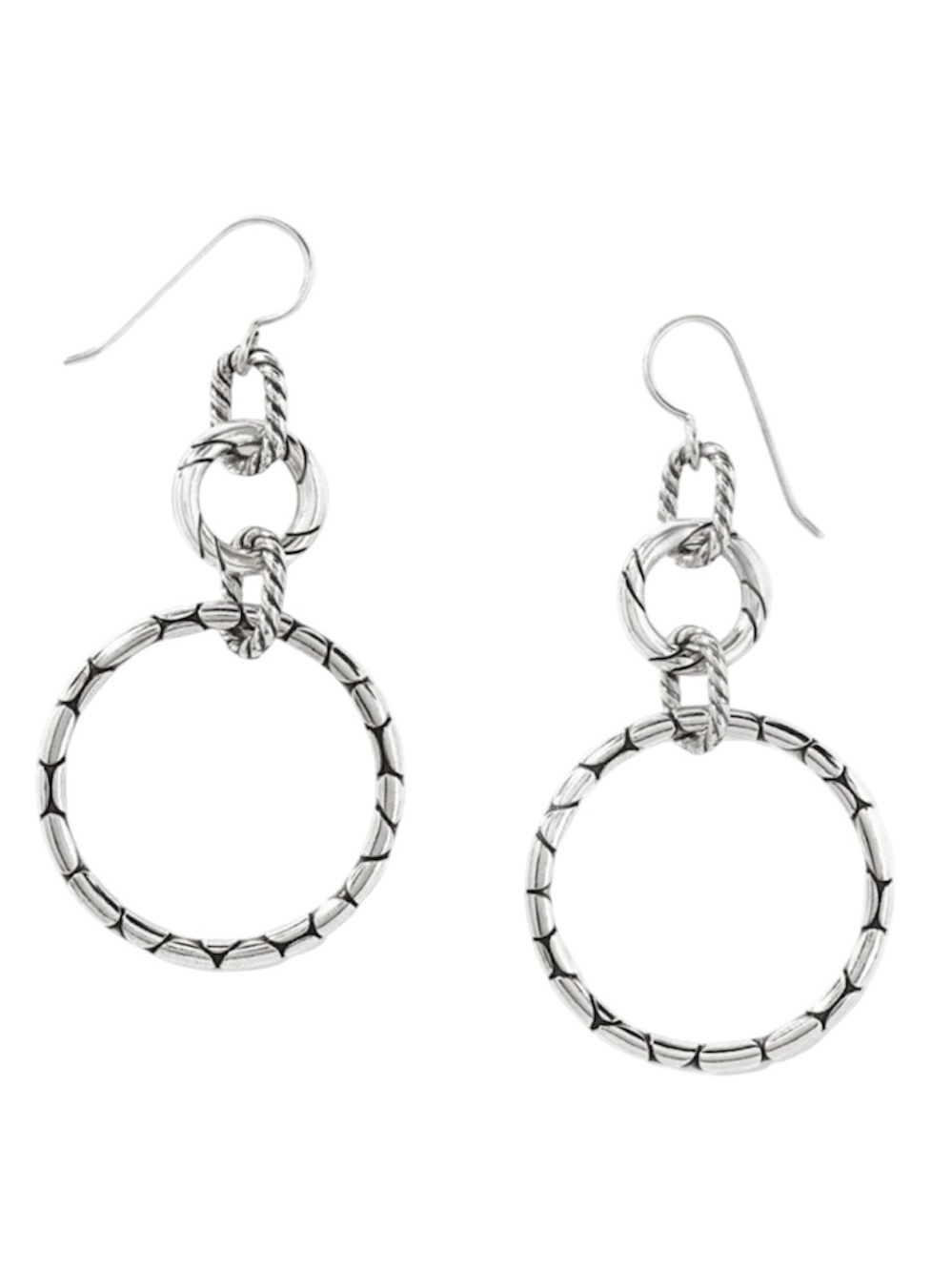 Brighton Pebble Silver Rings French Wire Earrings 2” Drop